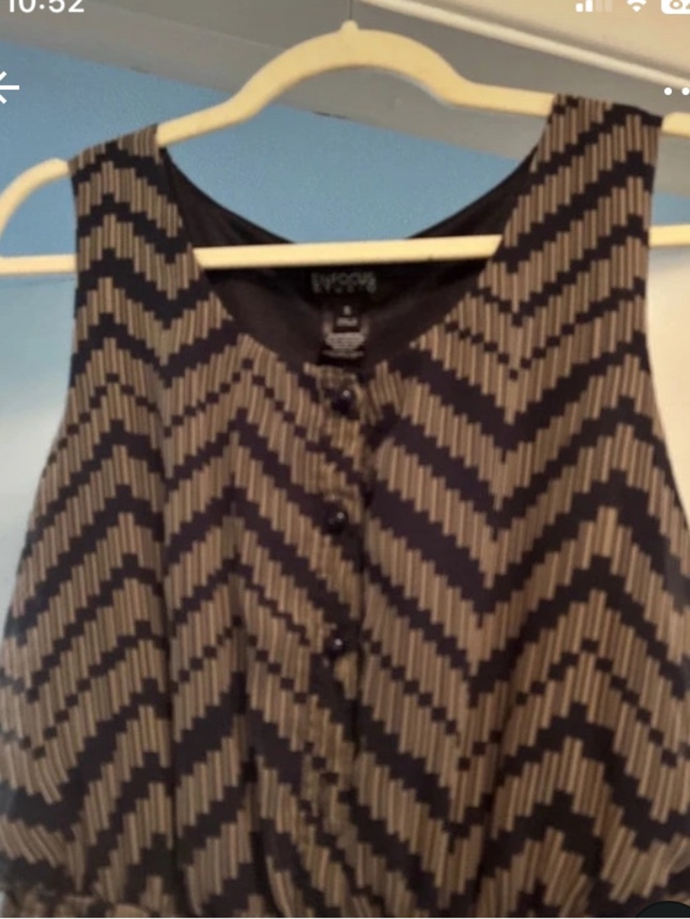 Dress Focus Black and Taupe Chevron Button-Front Sleeveless long dress